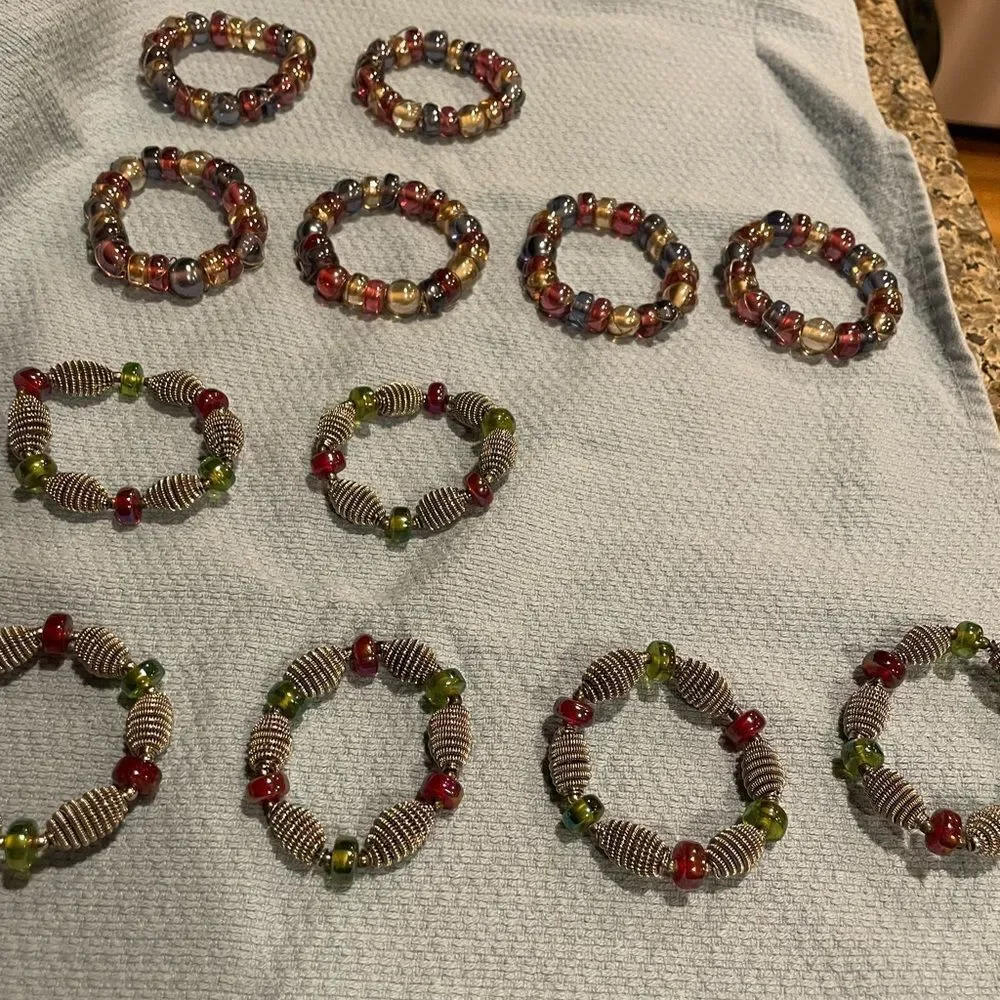 Multicolored Silver Wire Purple and Green Napkin Rings 2 sets of 6 Each = 12